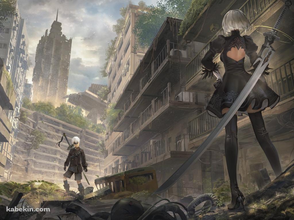 対峙するヨルハ二号b型とヨルハ九号s型 / ニーア・オートマタ / nier: automataの壁紙(1024px x 768px) 高画質 PC・デスクトップ用
