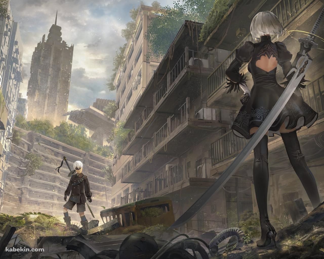 対峙するヨルハ二号b型とヨルハ九号s型 / ニーア・オートマタ / nier: automataの壁紙(1280px x 1024px) 高画質 PC・デスクトップ用