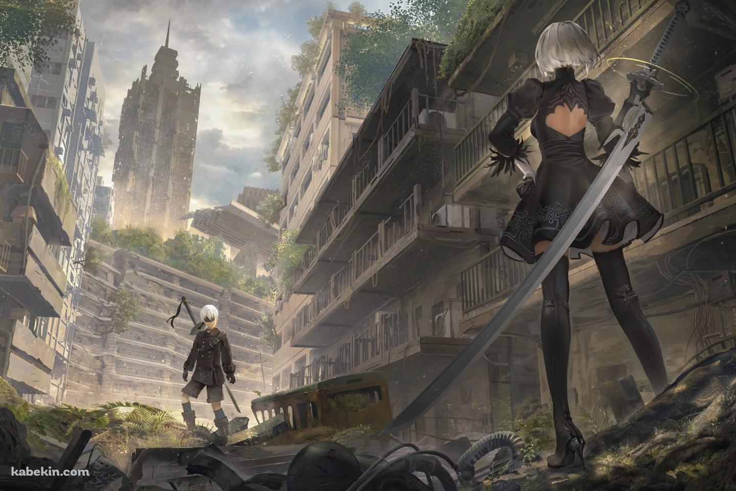 対峙するヨルハ二号b型とヨルハ九号s型 / ニーア・オートマタ / nier: automataの壁紙(1440px x 960px) 高画質 PC・デスクトップ用
