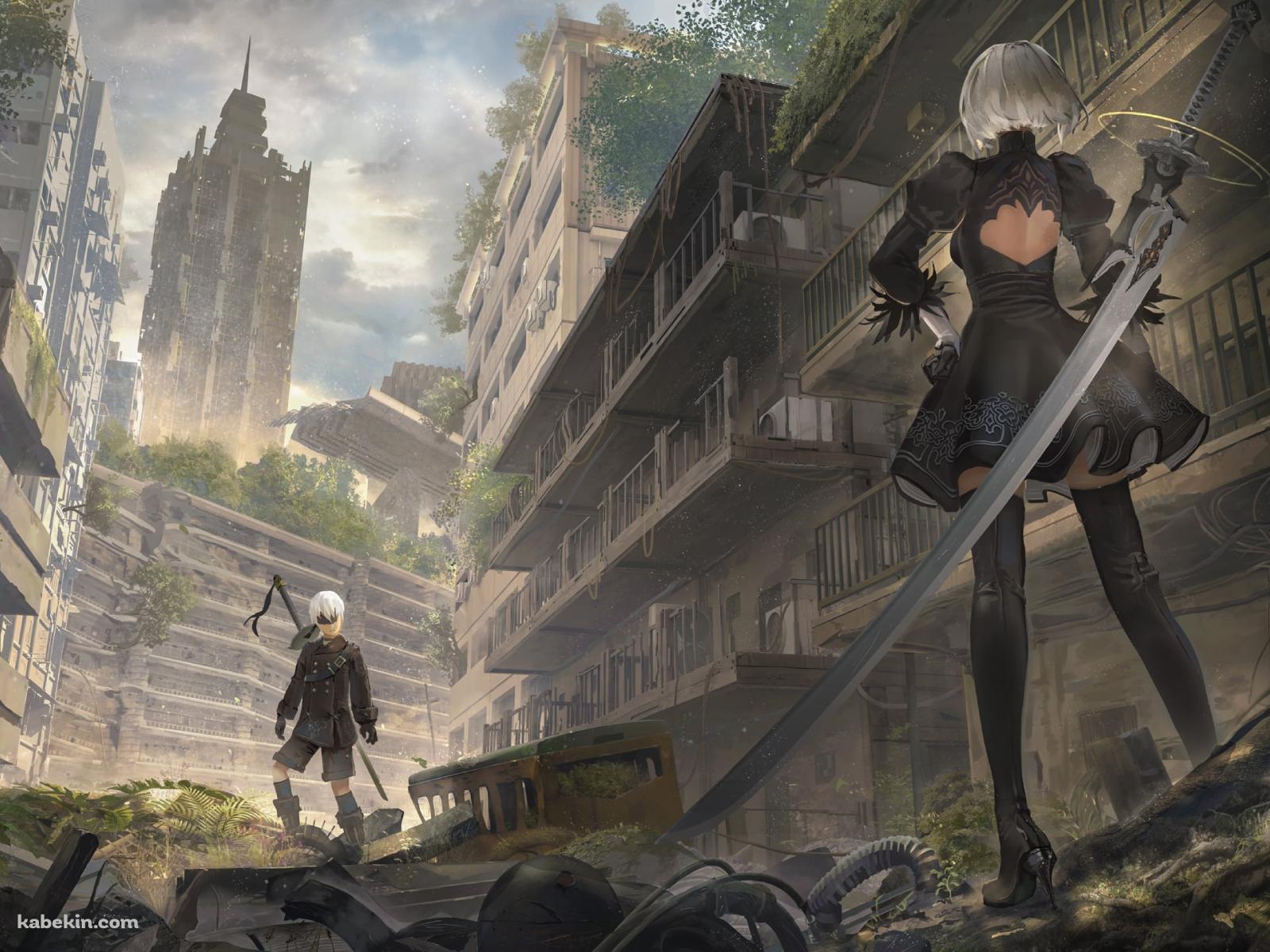 対峙するヨルハ二号b型とヨルハ九号s型 / ニーア・オートマタ / nier: automataの壁紙(1600px x 1200px) 高画質 PC・デスクトップ用