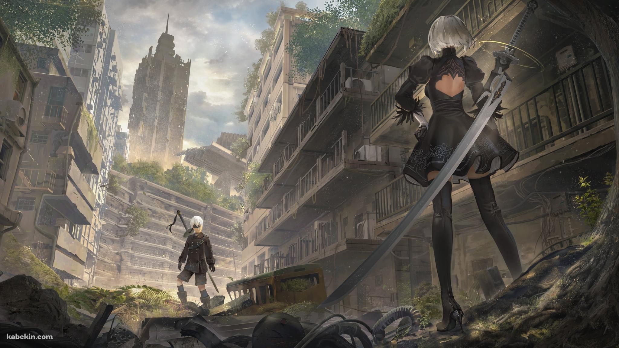 対峙するヨルハ二号b型とヨルハ九号s型 / ニーア・オートマタ / nier: automataの壁紙(2048px x 1152px) 高画質 PC・デスクトップ用