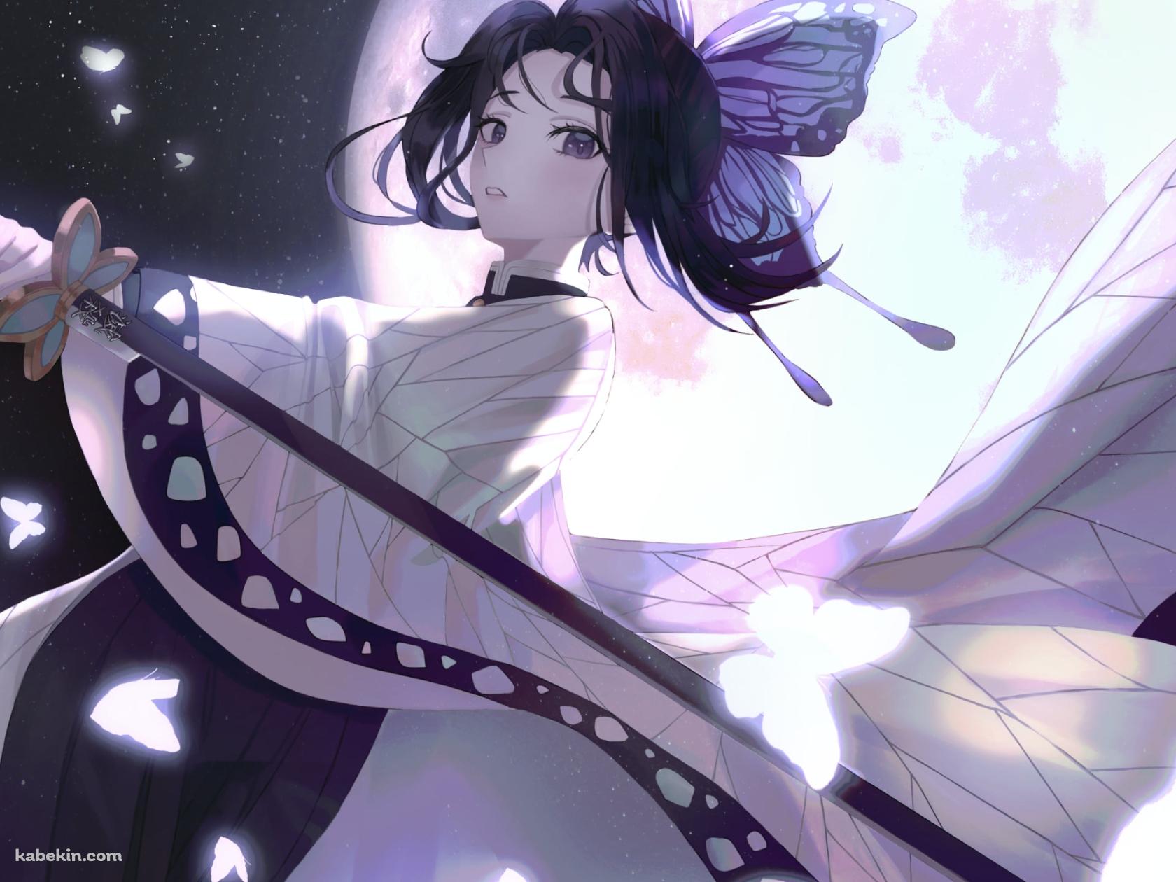 満月と長い刀を持つ胡蝶しのぶ / 鬼滅の刃の壁紙(1680px x 1260px) 高画質 PC・デスクトップ用