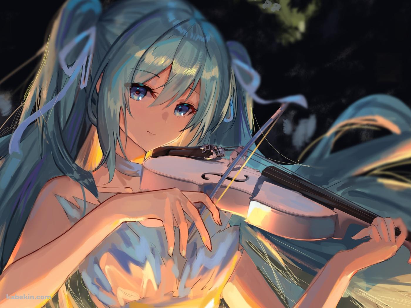 バイオリンを弾く可愛い初音ミク / ロングヘア― / ボカロ / ボーカロイドの壁紙(1400px x 1050px) 高画質 PC・デスクトップ用