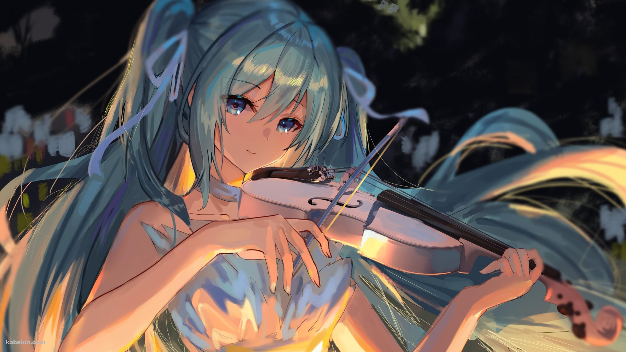 バイオリンを弾く可愛い初音ミク / ロングヘア― / ボカロ / ボーカロイドの壁紙(2400px x 1350px) 高画質 PC・デスクトップ用
