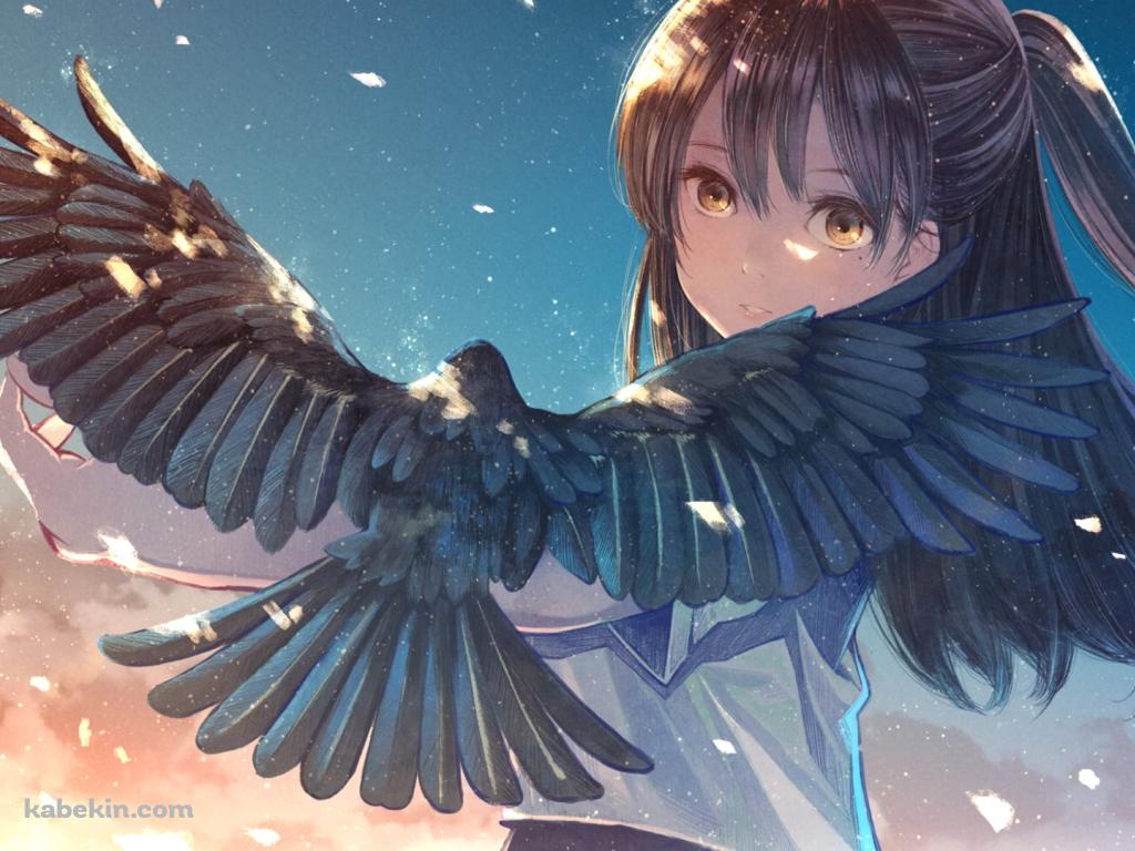 黒いカラスと制服姿の可愛い一行瑠璃（いちぎょうるり） / HELLO WORLDの壁紙(1024px x 768px) 高画質 PC・デスクトップ用