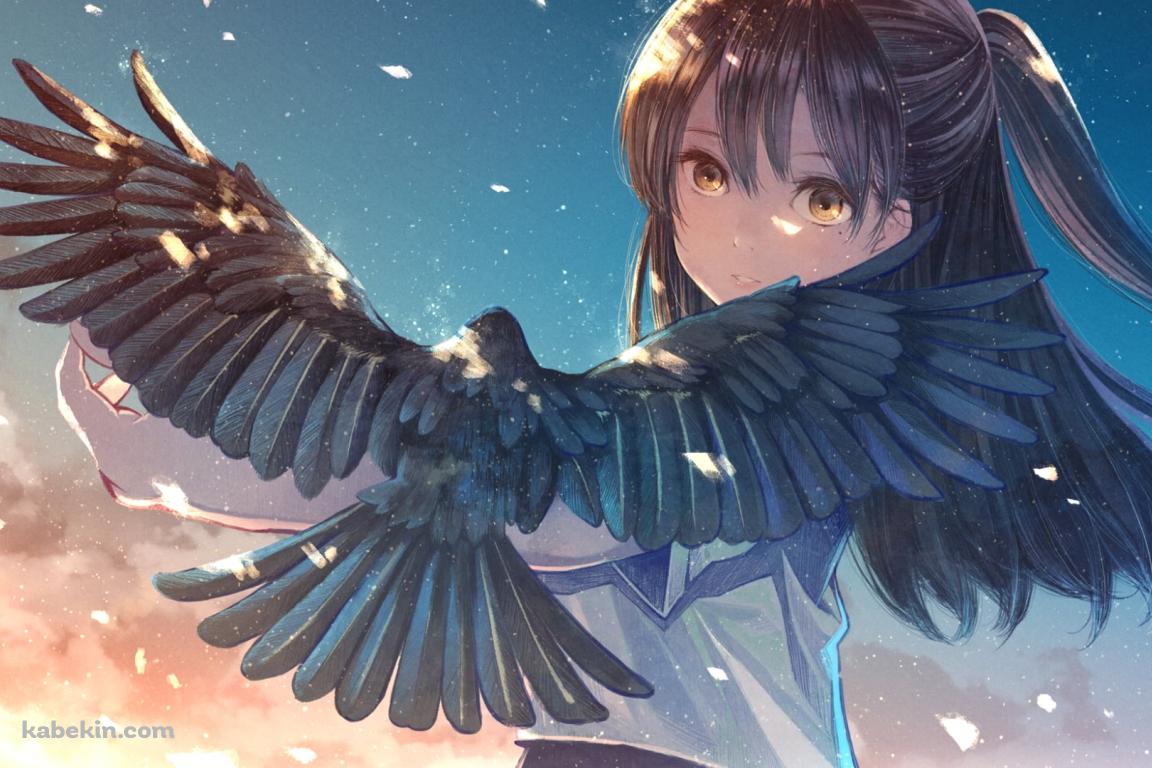 黒いカラスと制服姿の可愛い一行瑠璃（いちぎょうるり） / HELLO WORLDの壁紙(1152px x 768px) 高画質 PC・デスクトップ用