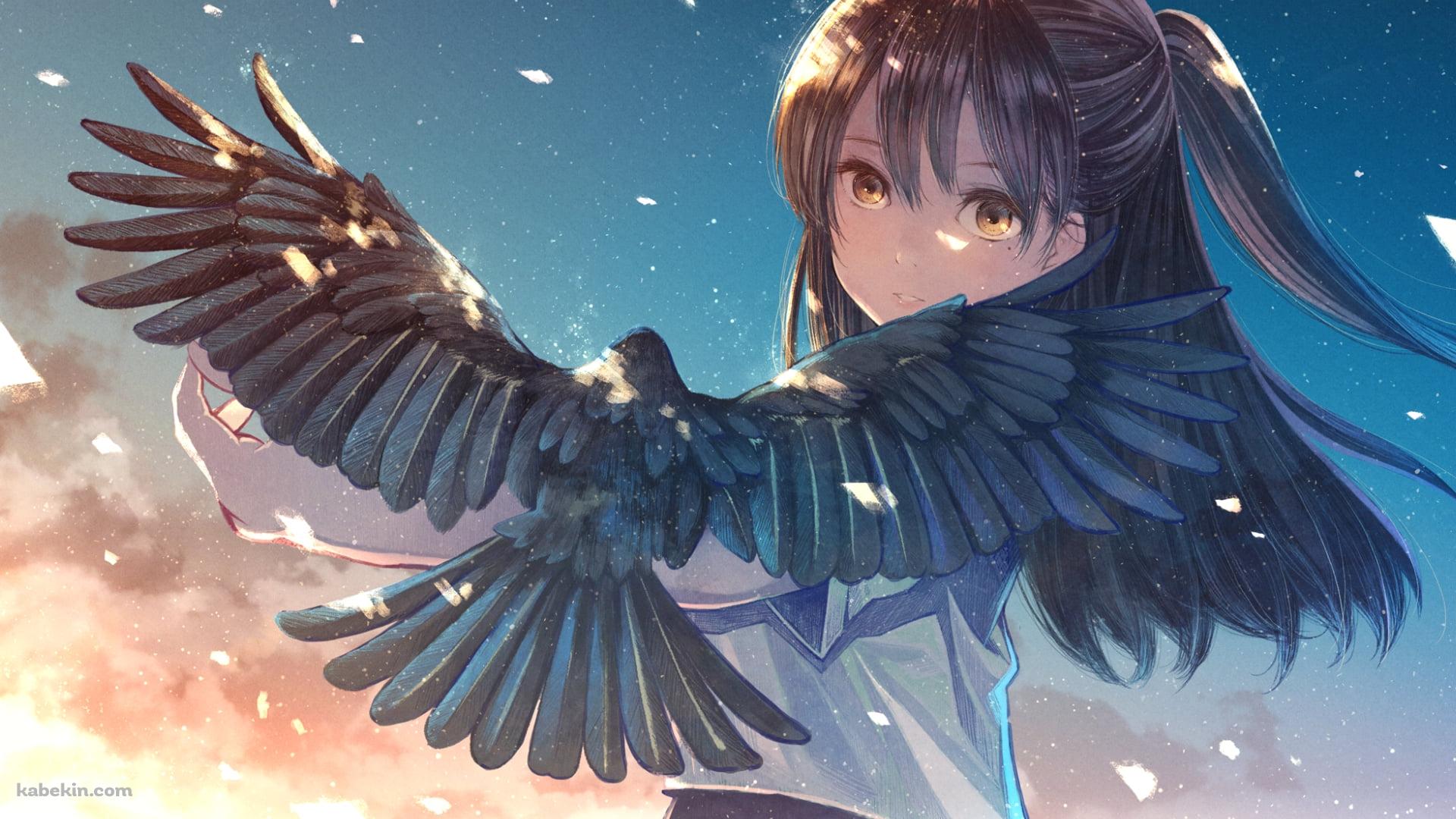 黒いカラスと制服姿の可愛い一行瑠璃（いちぎょうるり） / HELLO WORLDの壁紙(1920px x 1080px) 高画質 PC・デスクトップ用