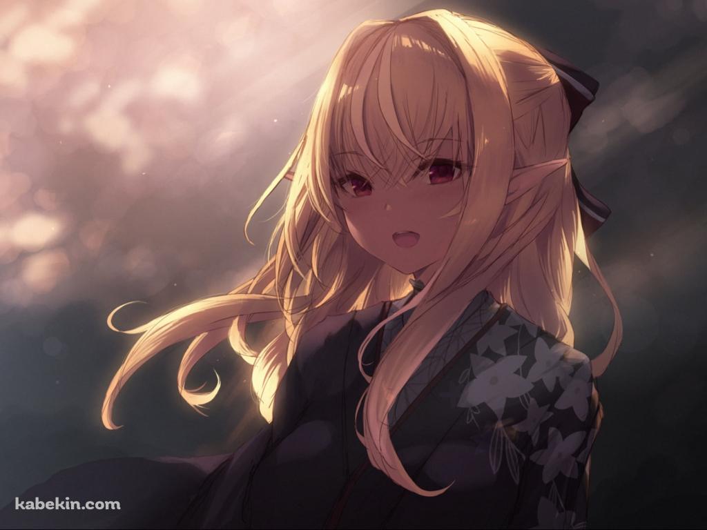 白い花柄の着物を着た不知火フレア / ホロライブ / バーチャルYouTuber / Vtuberの壁紙(1024px x 768px) 高画質 PC・デスクトップ用