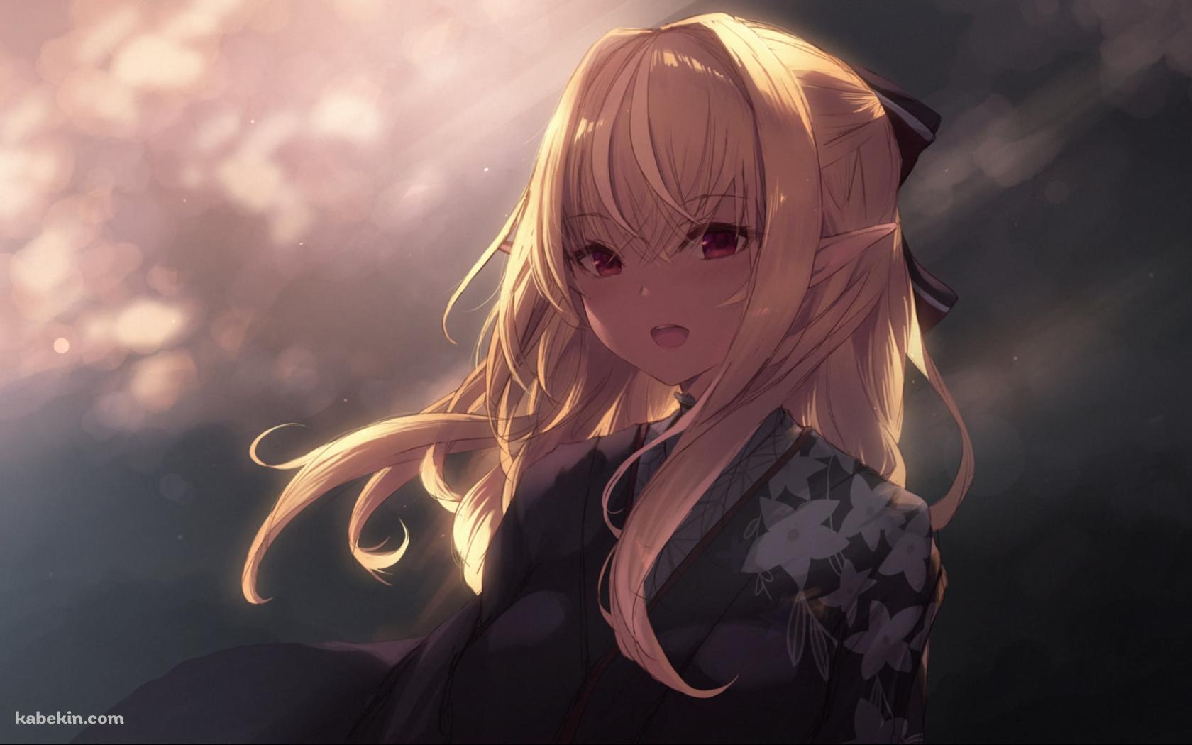 白い花柄の着物を着た不知火フレア / ホロライブ / バーチャルYouTuber / Vtuberの壁紙(1680px x 1050px) 高画質 PC・デスクトップ用