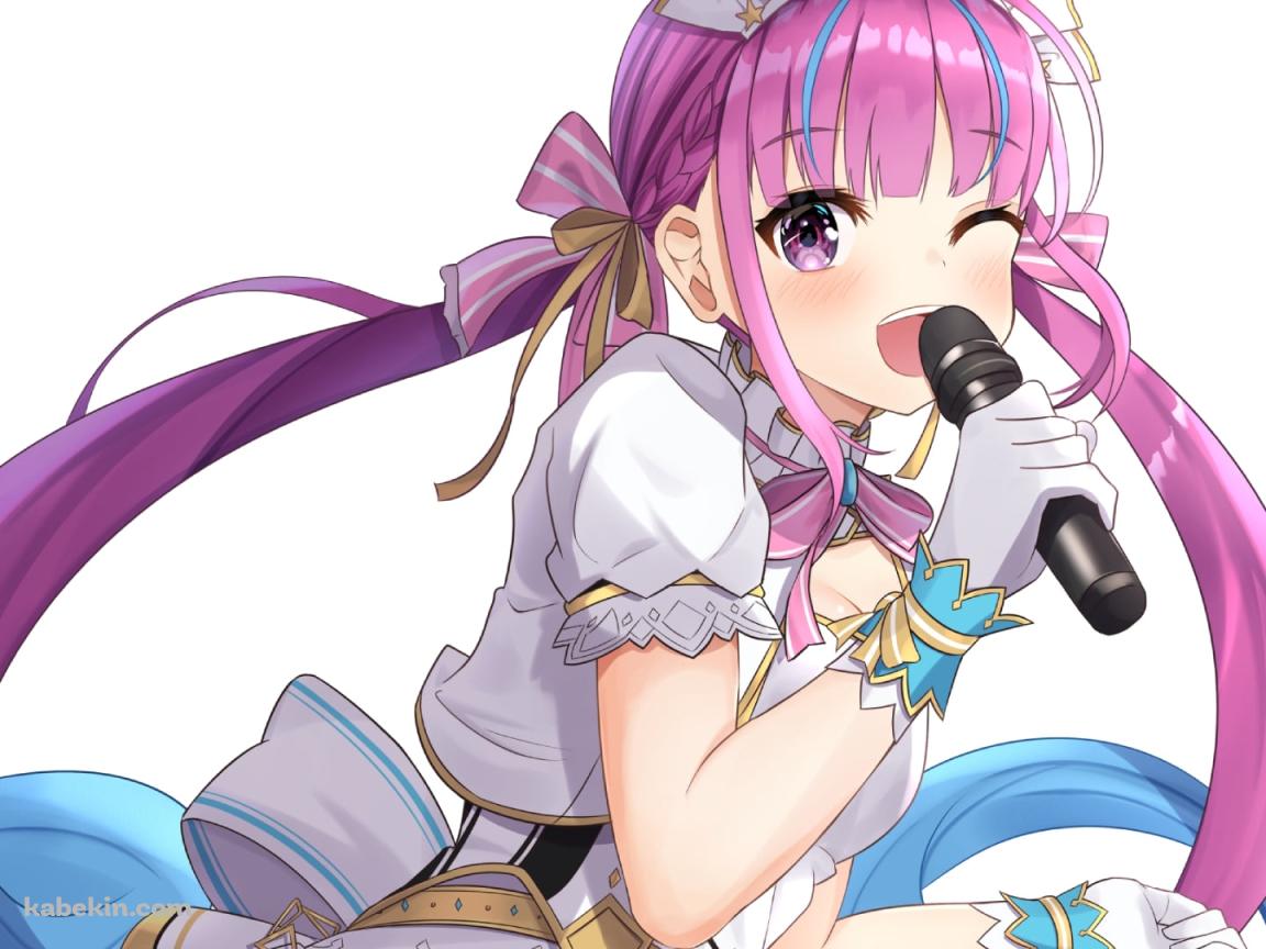 マイクを持ちウィンクする湊あくあ / ホロライブ / バーチャルYouTuber / Vtuberの壁紙(1152px x 864px) 高画質 PC・デスクトップ用