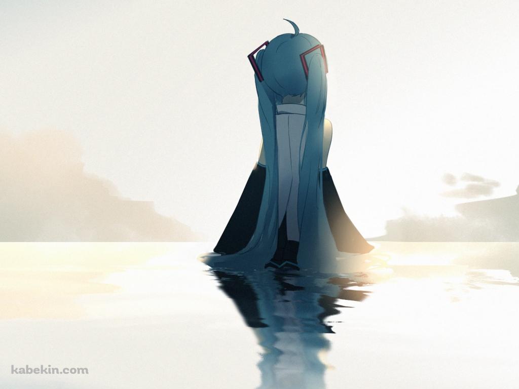 高台から空を見上げる初音ミク / 後ろ姿 / ツインテール / ボカロ / ボーカロイドの壁紙(1024px x 768px) 高画質 PC・デスクトップ用