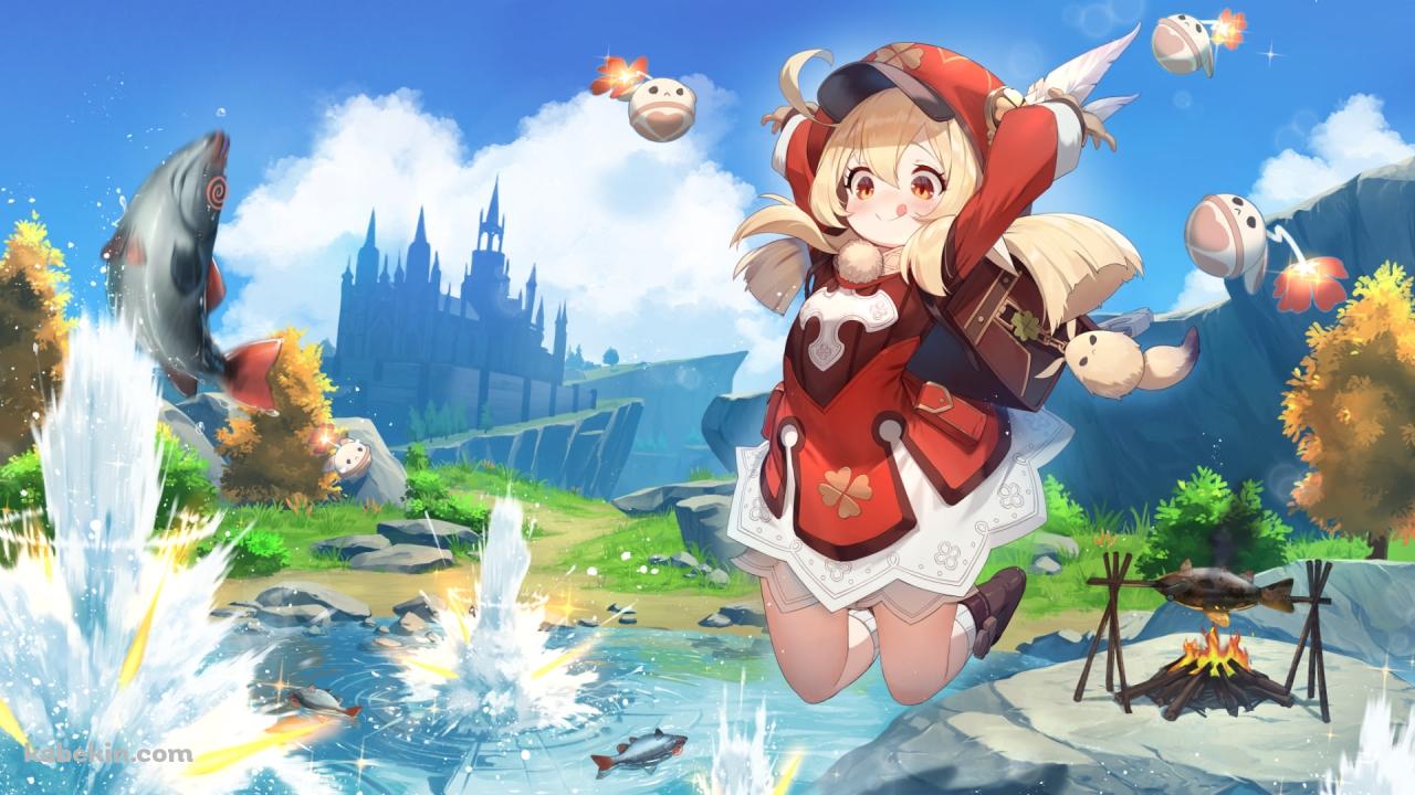 魔法で魚を釣るクレー / 原神の壁紙(1280px x 720px) 高画質 PC・デスクトップ用