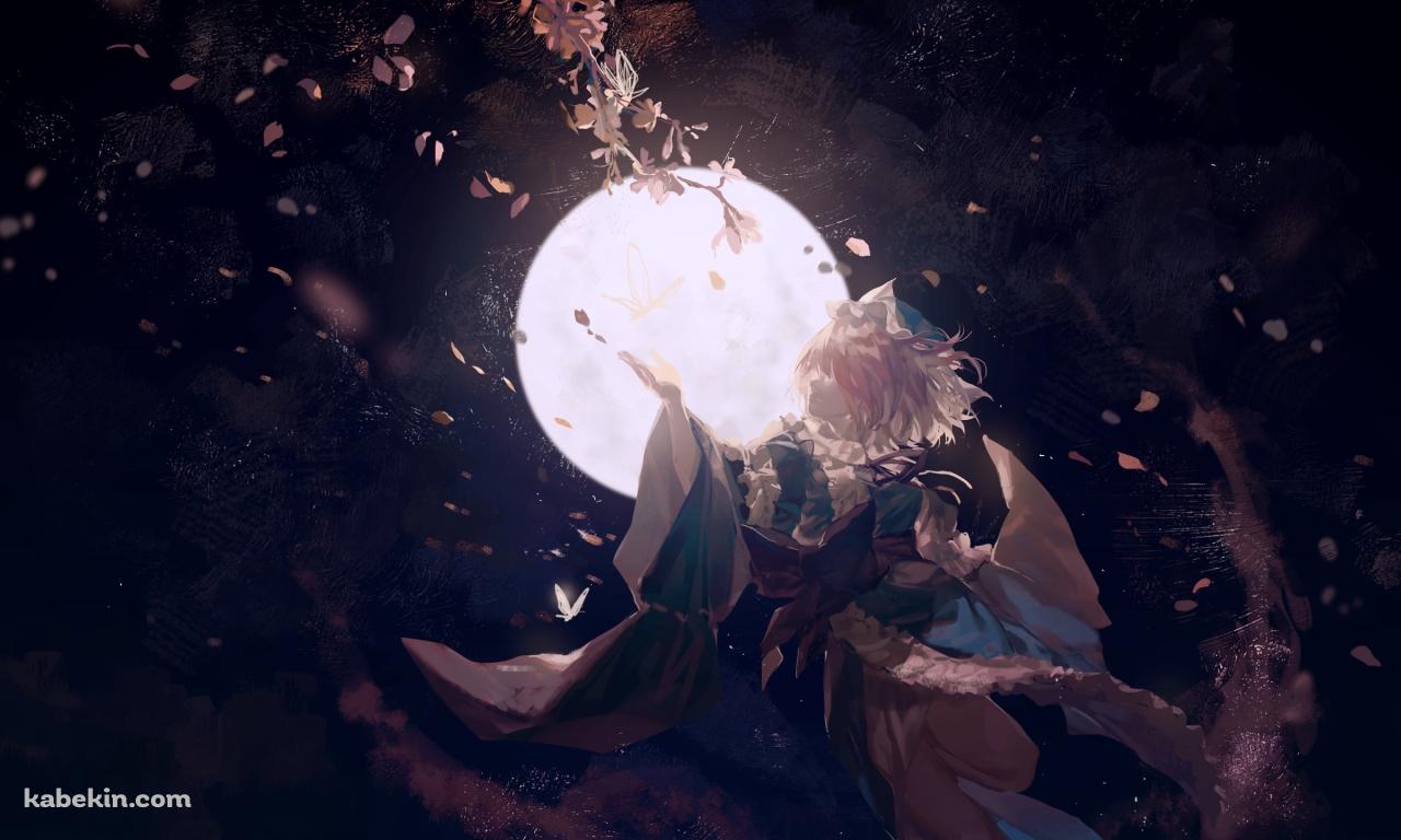 夜桜と満月と西行寺幽々子（さいぎょうじ ゆゆこ）は / 東方の壁紙(1280px x 768px) 高画質 PC・デスクトップ用