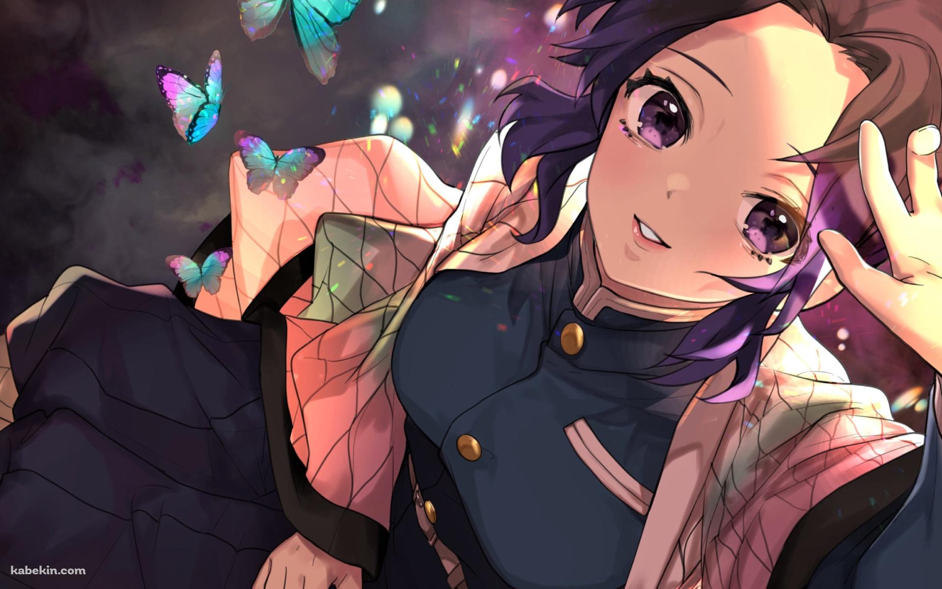 左手を頭の上にかざす胡蝶しのぶ / 鬼滅の刃の壁紙(1920px x 1200px) 高画質 PC・デスクトップ用