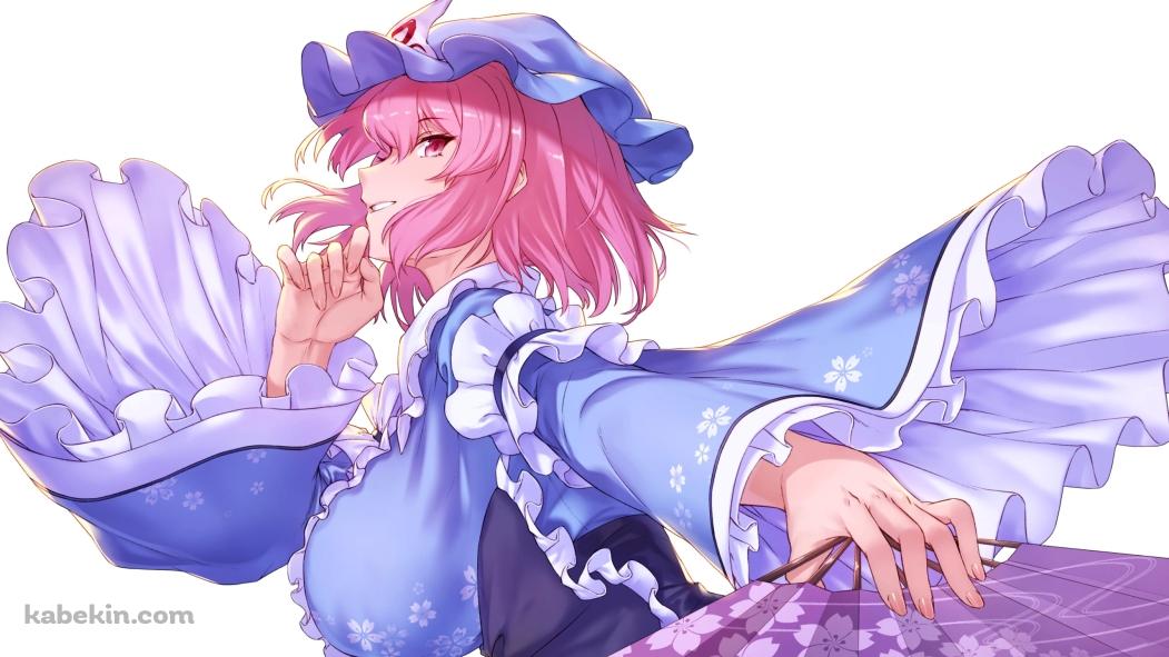 紫の扇子を持ち微笑む綺麗な西行寺幽々子（さいぎょうじ ゆゆこ） / 東方の壁紙(1051px x 591px) 高画質 PC・デスクトップ用