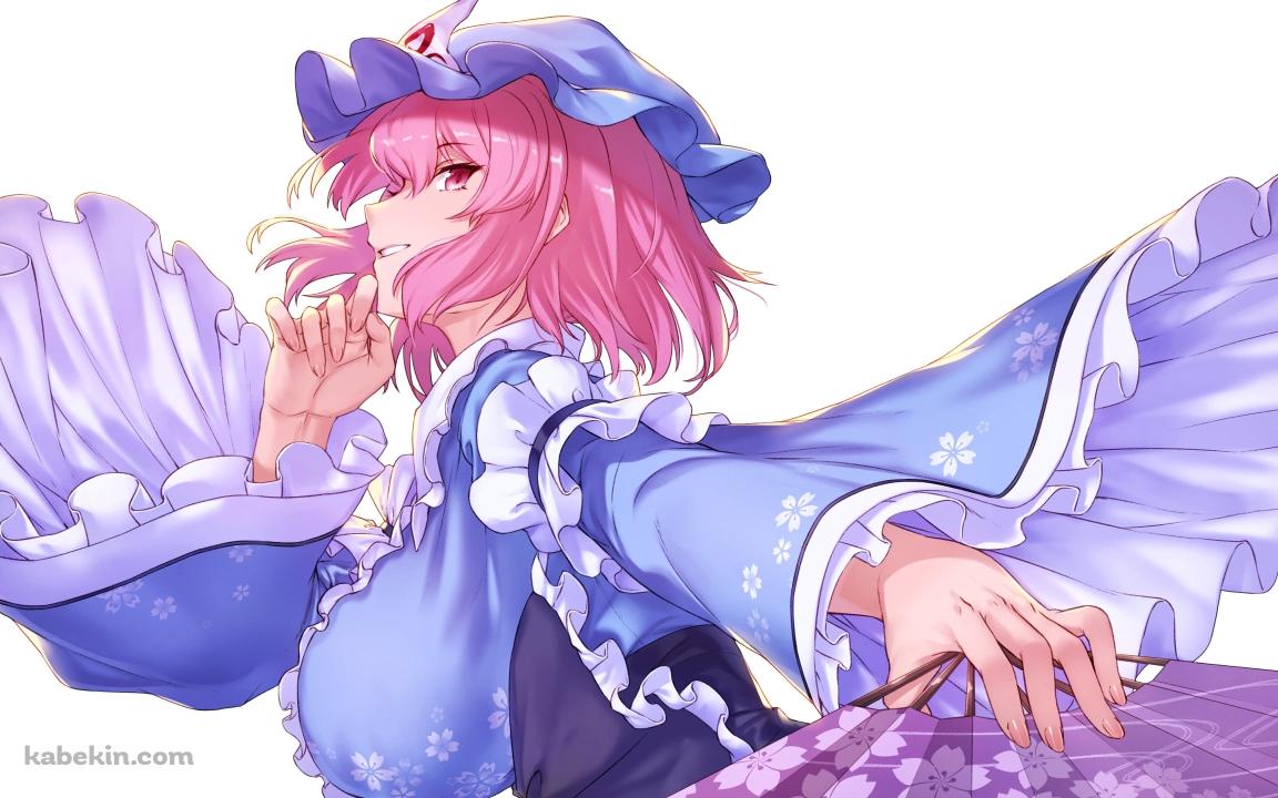 紫の扇子を持ち微笑む綺麗な西行寺幽々子（さいぎょうじ ゆゆこ） / 東方の壁紙(1152px x 720px) 高画質 PC・デスクトップ用
