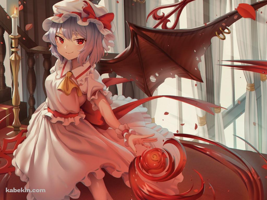 赤い階段の踊り場で魔法を詠唱するレミリア・スカーレット / 東方の壁紙(1024px x 768px) 高画質 PC・デスクトップ用