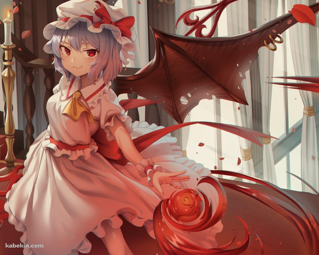 赤い階段の踊り場で魔法を詠唱するレミリア・スカーレット / 東方の壁紙(1280px x 1024px) 高画質 PC・デスクトップ用