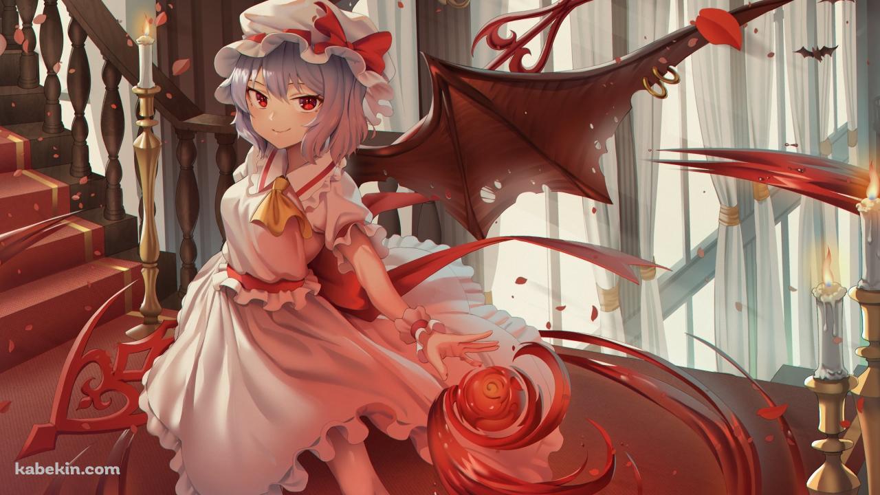 赤い階段の踊り場で魔法を詠唱するレミリア・スカーレット / 東方の壁紙(1280px x 720px) 高画質 PC・デスクトップ用