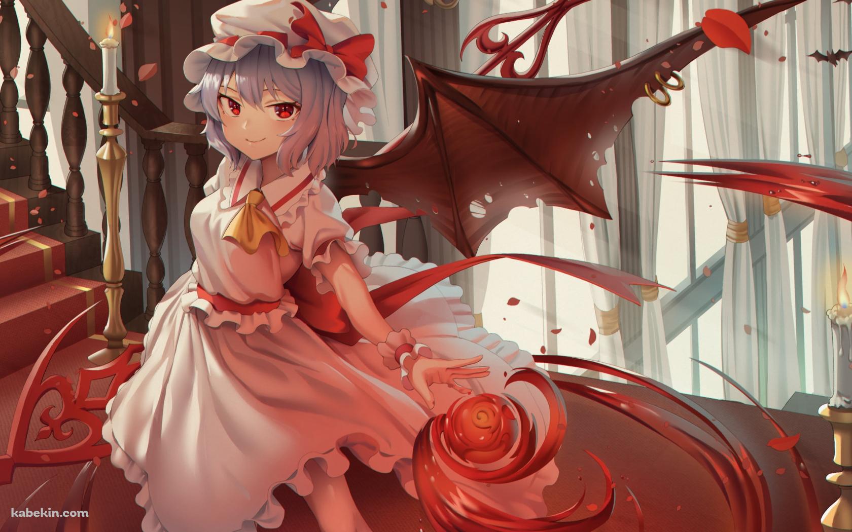 赤い階段の踊り場で魔法を詠唱するレミリア・スカーレット / 東方の壁紙(1680px x 1050px) 高画質 PC・デスクトップ用