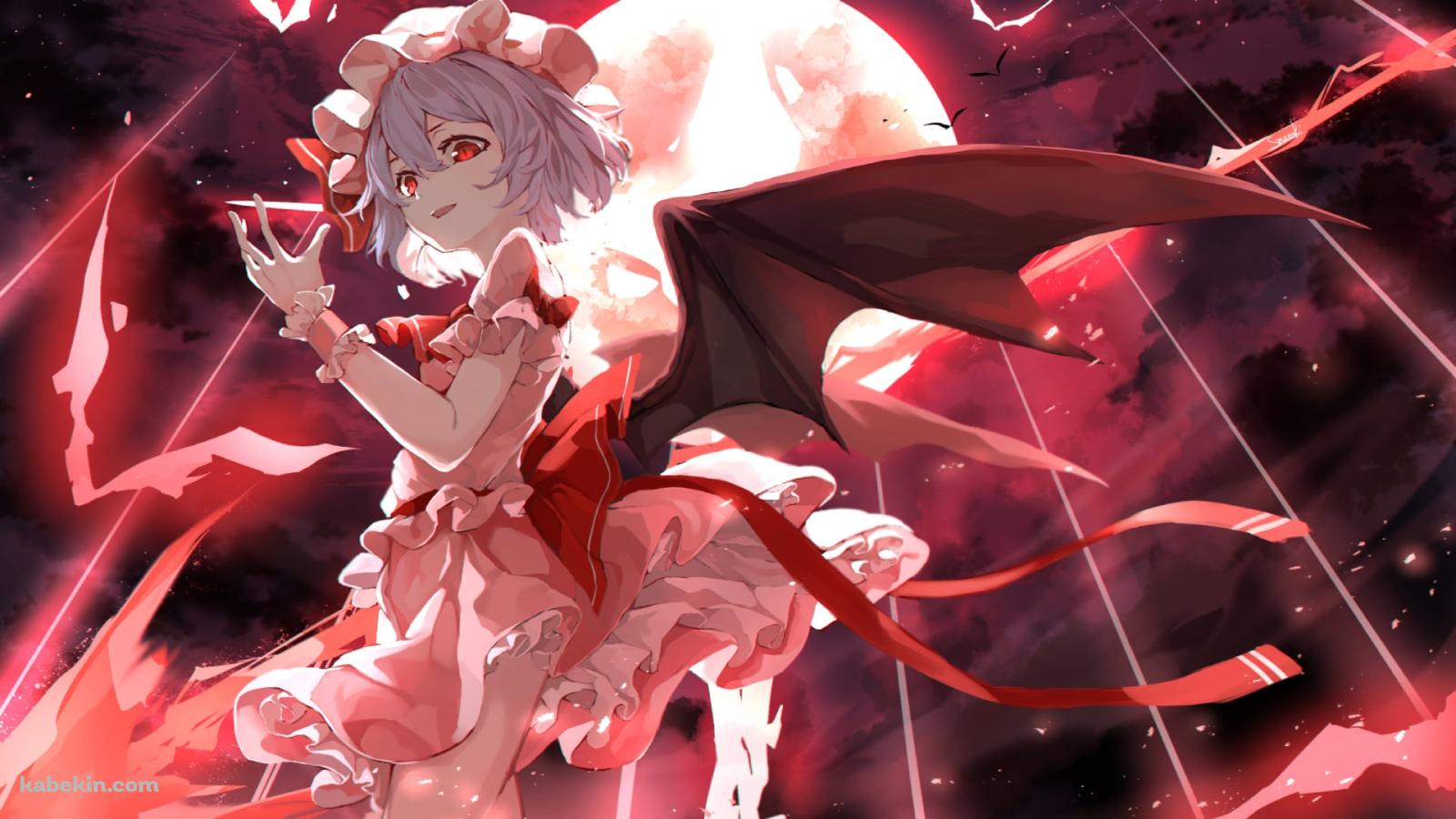 赤い満月とレミリア・スカーレット / 赤い瞳 / 東方の壁紙(1600px x 900px) 高画質 PC・デスクトップ用