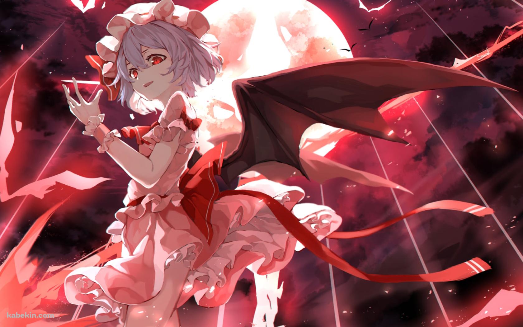 赤い満月とレミリア・スカーレット / 赤い瞳 / 東方の壁紙(1680px x 1050px) 高画質 PC・デスクトップ用