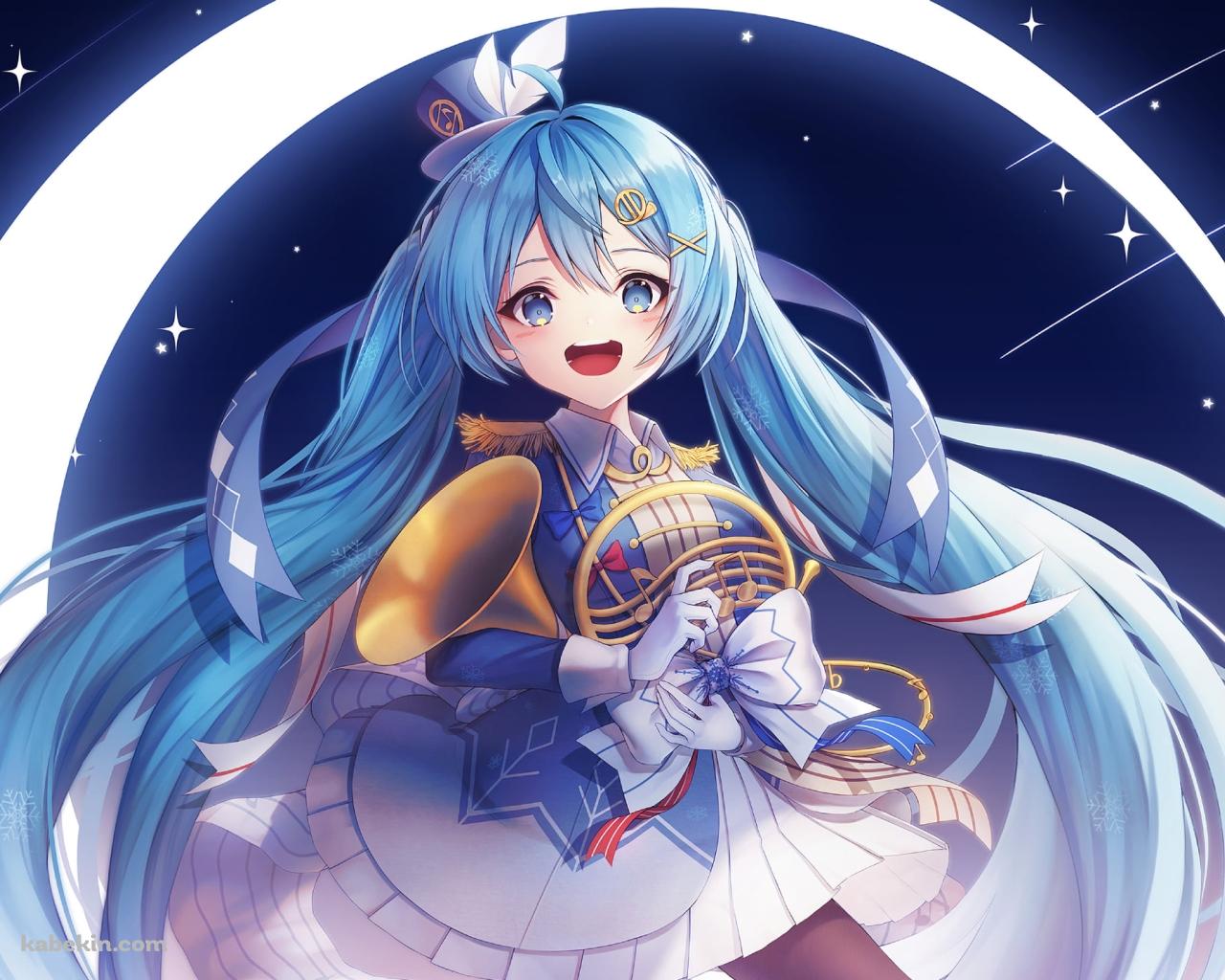 ホルンを持つ可愛い雪ミク / 三日月 / ボカロ / ボーカロイドの壁紙(1280px x 1024px) 高画質 PC・デスクトップ用