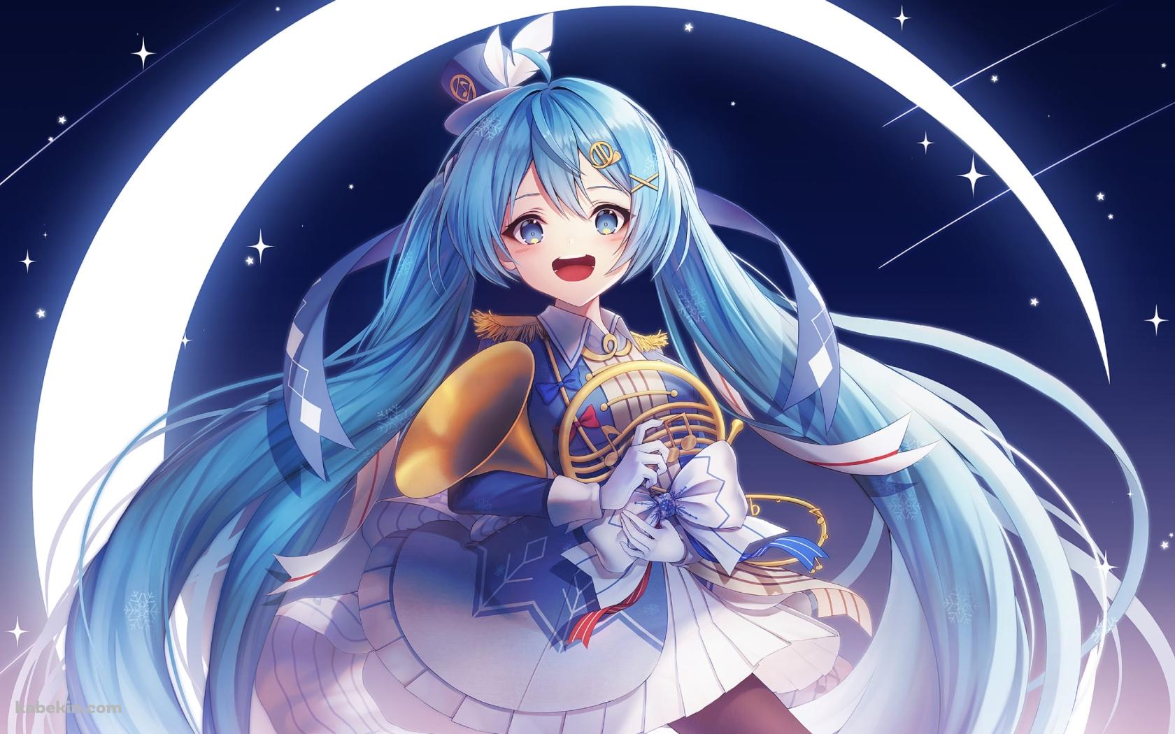 ホルンを持つ可愛い雪ミク / 三日月 / ボカロ / ボーカロイドの壁紙(1680px x 1050px) 高画質 PC・デスクトップ用
