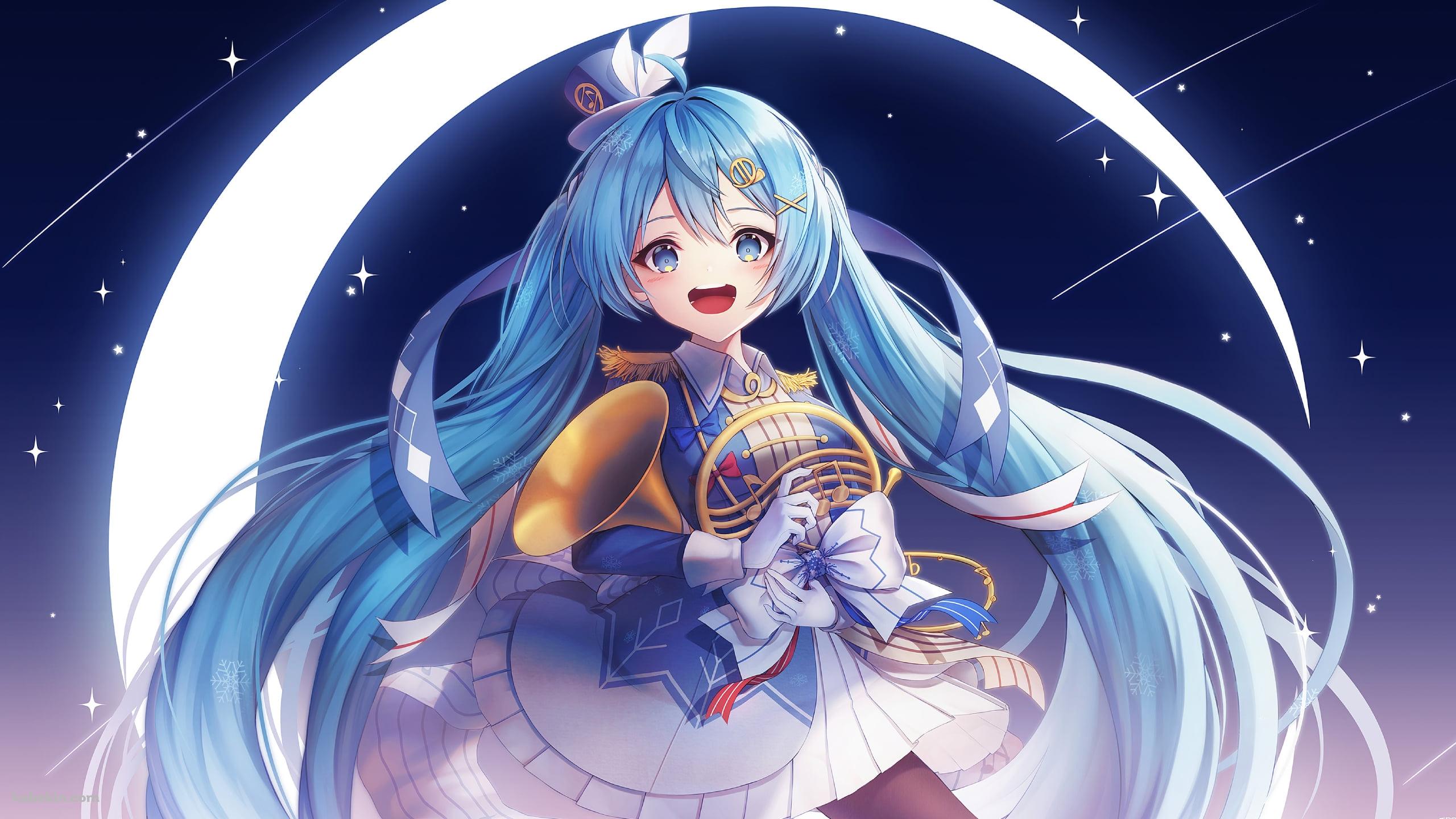 ホルンを持つ可愛い雪ミク / 三日月 / ボカロ / ボーカロイドの壁紙(2560px x 1440px) 高画質 PC・デスクトップ用