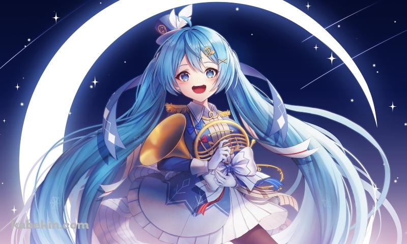 ホルンを持つ可愛い雪ミク / 三日月 / ボカロ / ボーカロイドの壁紙(800px x 480px) 高画質 PC・デスクトップ用