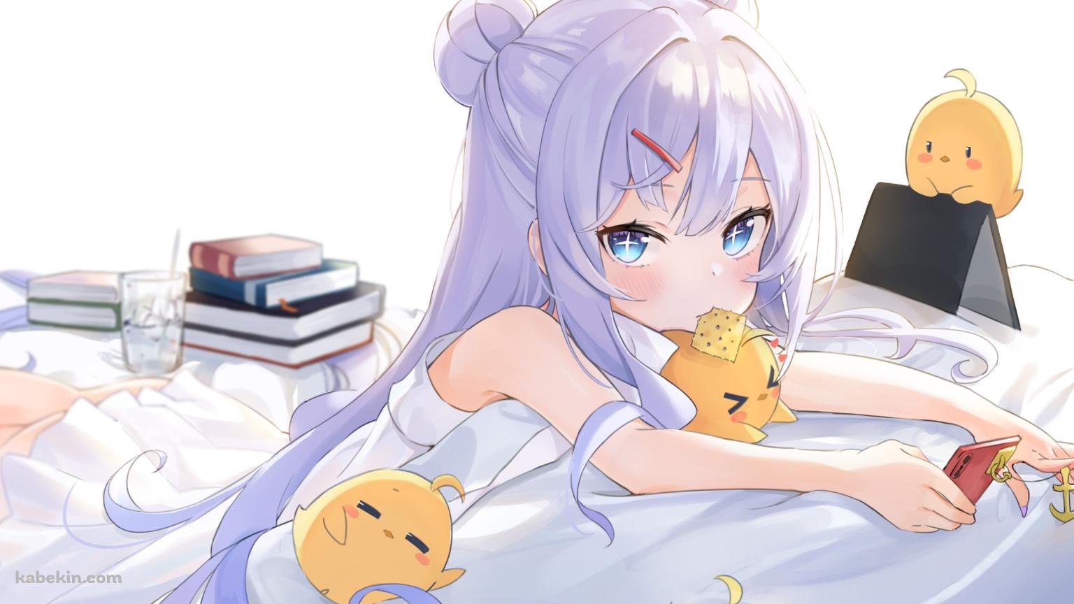 クラッカーを食べながらスマホを見る可愛いル・マラン / アズールレーンの壁紙(1536px x 864px) 高画質 PC・デスクトップ用