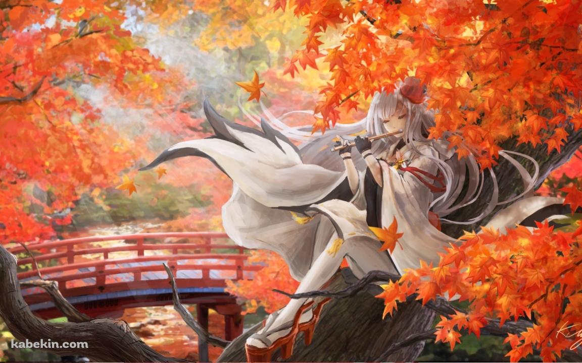 紅葉の中、笛を吹く翔鶴(しょうかく) / アズールレーンの壁紙(1152px x 720px) 高画質 PC・デスクトップ用