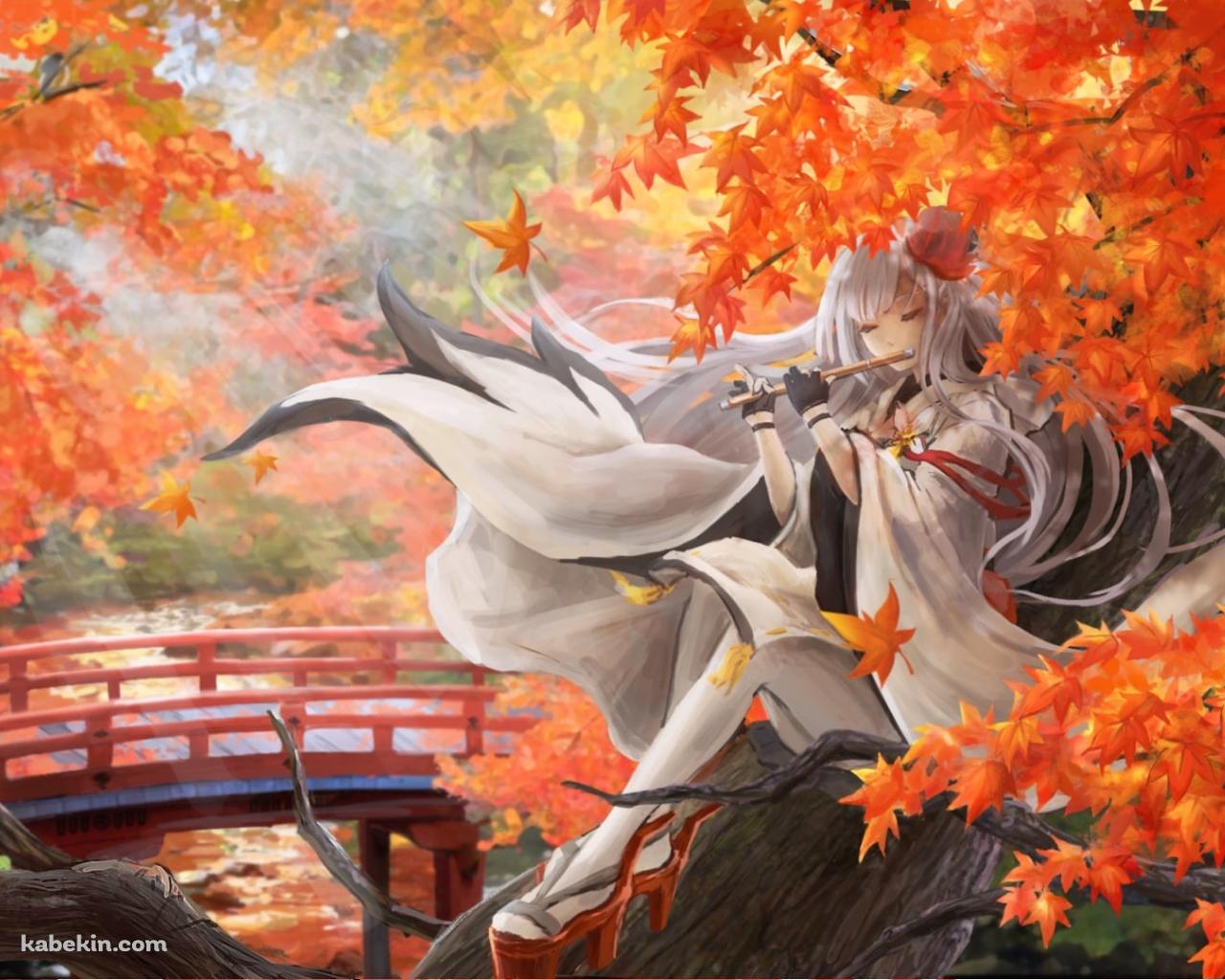 紅葉の中、笛を吹く翔鶴(しょうかく) / アズールレーンの壁紙(1280px x 1024px) 高画質 PC・デスクトップ用