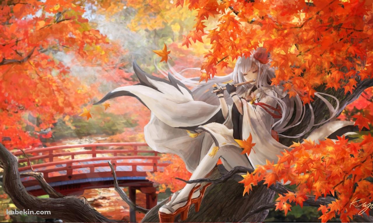 紅葉の中、笛を吹く翔鶴(しょうかく) / アズールレーンの壁紙(1280px x 768px) 高画質 PC・デスクトップ用