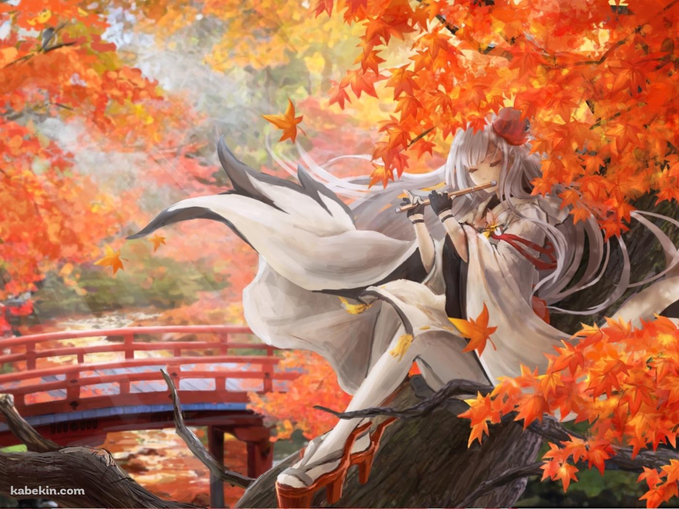紅葉の中、笛を吹く翔鶴(しょうかく) / アズールレーンの壁紙(1400px x 1050px) 高画質 PC・デスクトップ用
