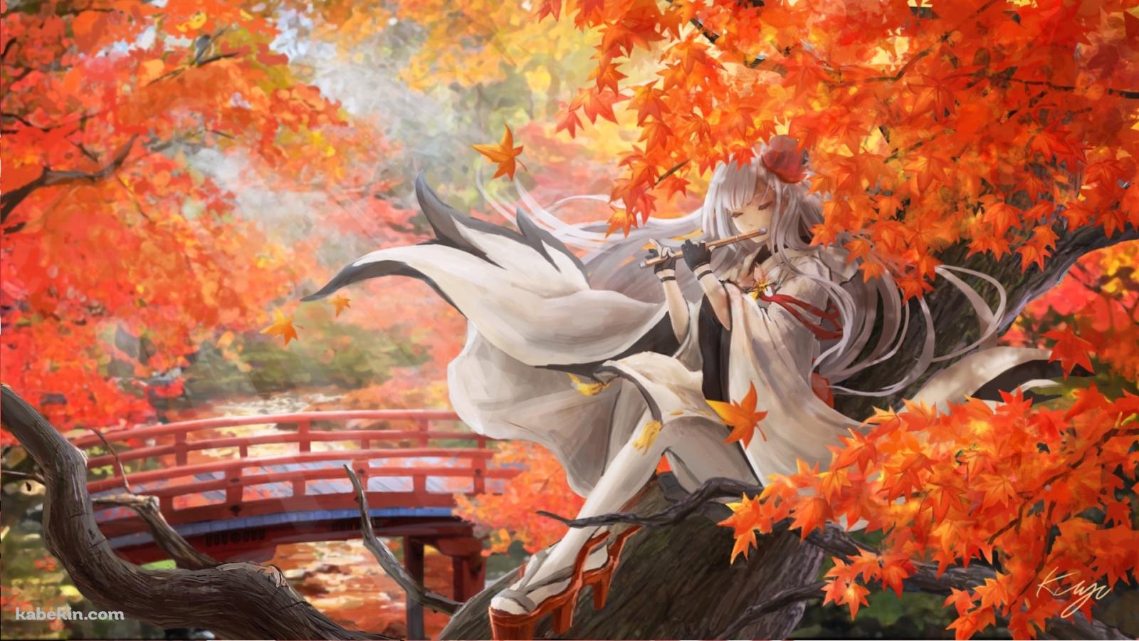 紅葉の中、笛を吹く翔鶴(しょうかく) / アズールレーンの壁紙(1600px x 900px) 高画質 PC・デスクトップ用