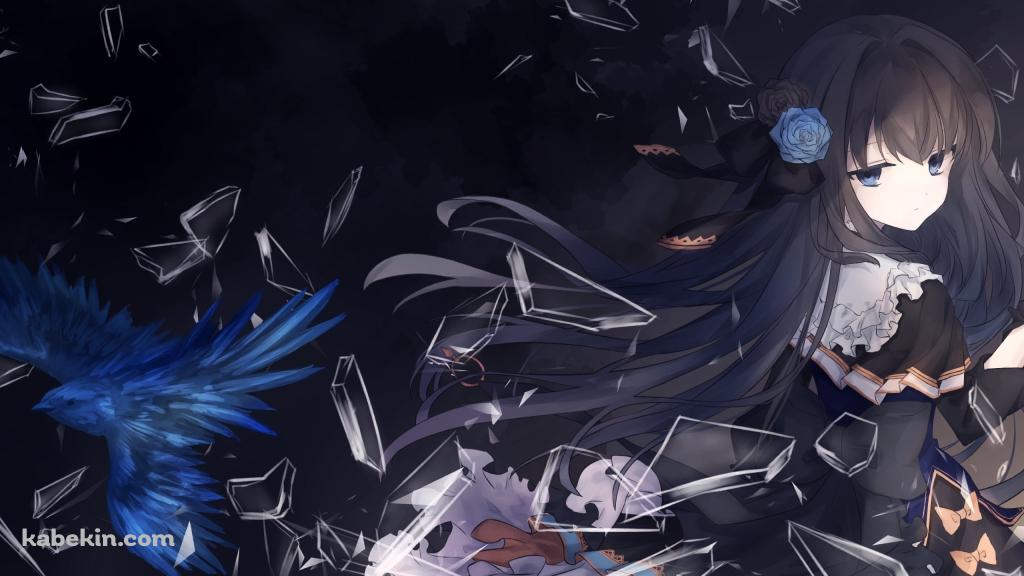 飛び散るガラスと青い鳥と対立 / アーケアの壁紙(1024px x 576px) 高画質 PC・デスクトップ用