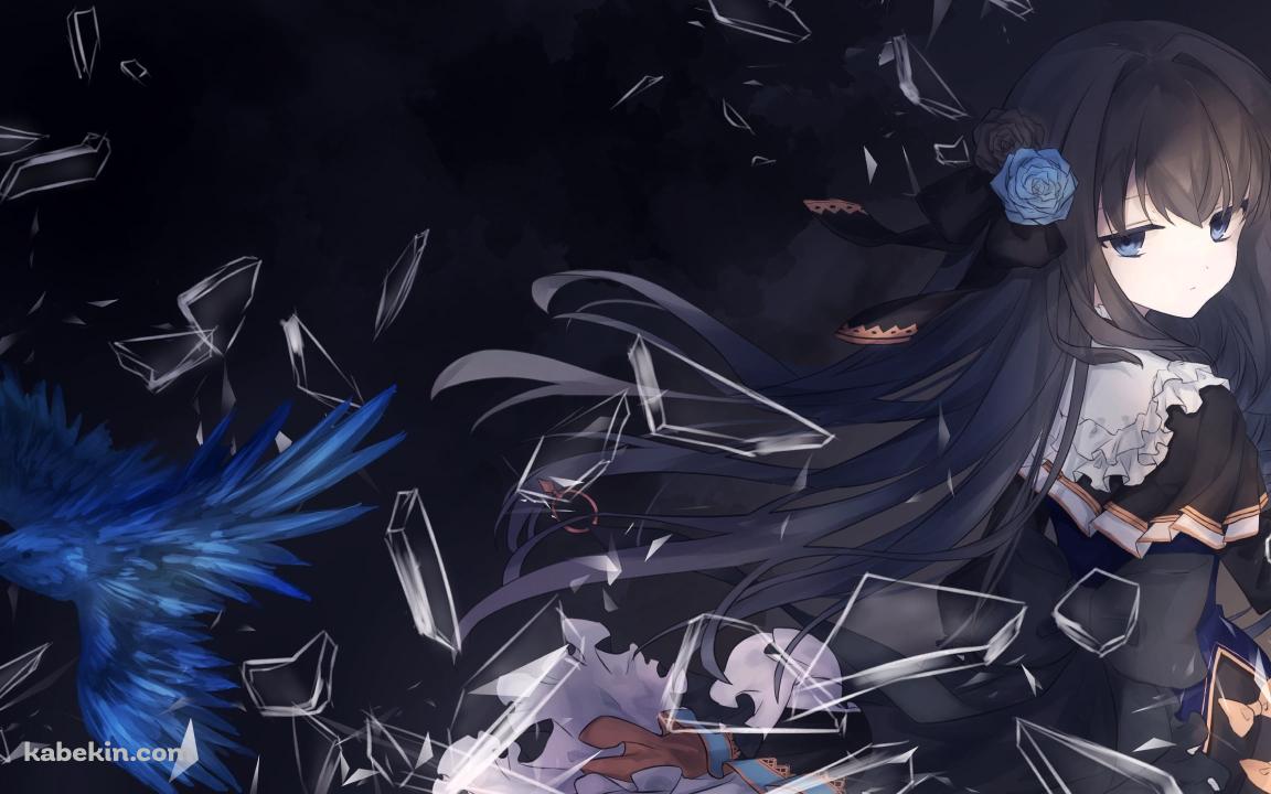 飛び散るガラスと青い鳥と対立 / アーケアの壁紙(1152px x 720px) 高画質 PC・デスクトップ用