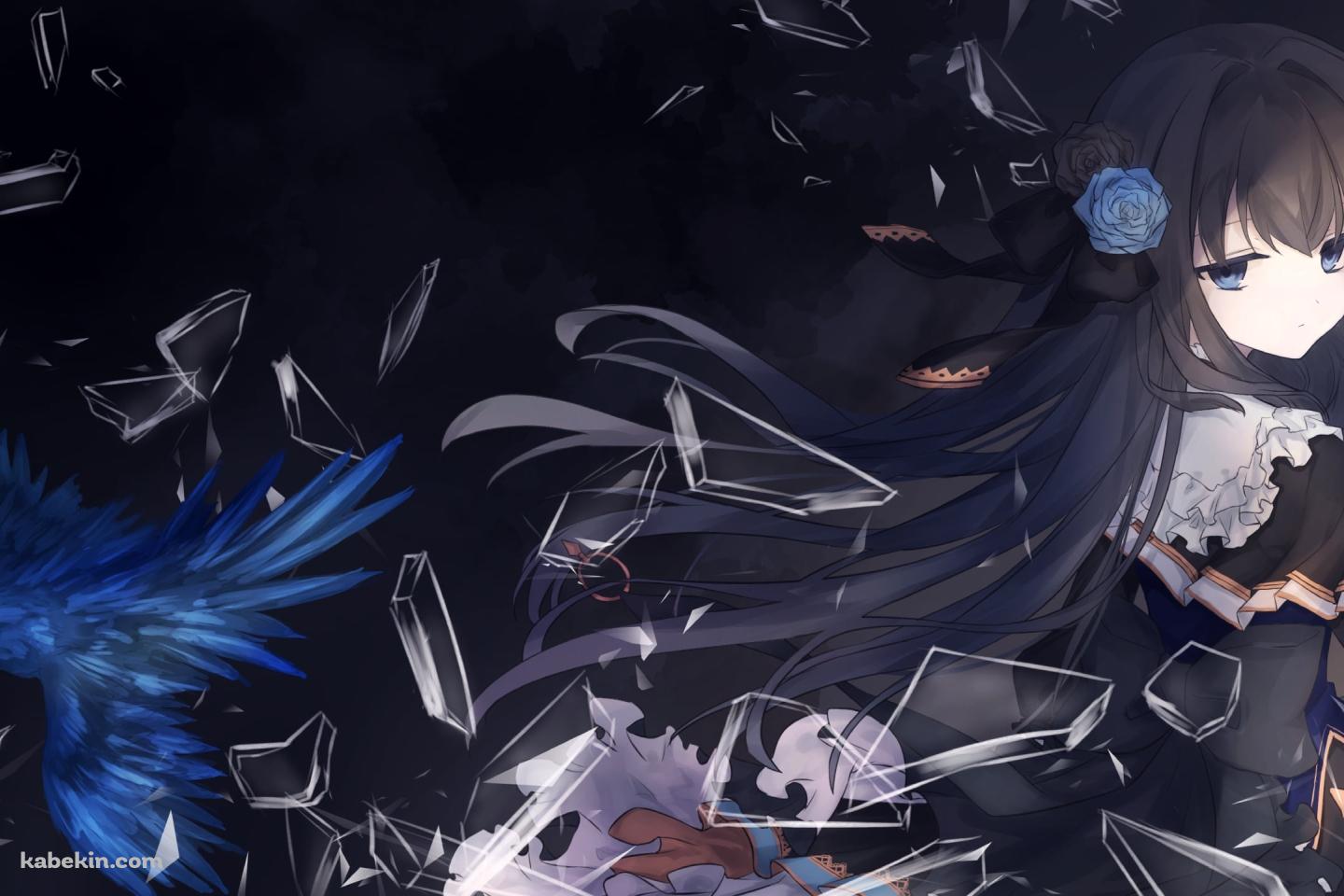 飛び散るガラスと青い鳥と対立 / アーケアの壁紙(1440px x 960px) 高画質 PC・デスクトップ用