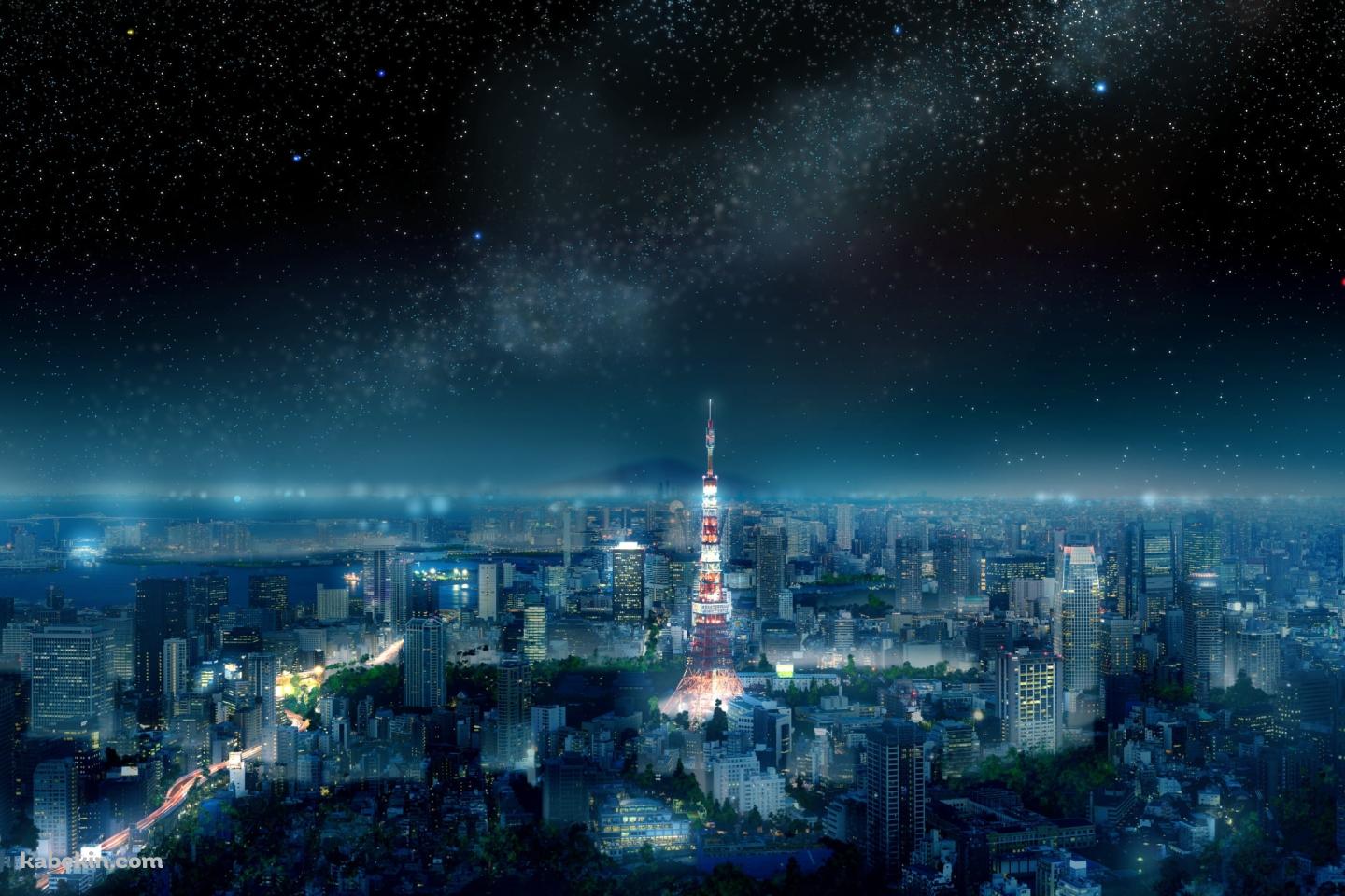 東京の夜景 / 東京タワー / 銀河 / 日本電波塔 / 東京都港区芝公園の壁紙(1440px x 960px) 高画質 PC・デスクトップ用