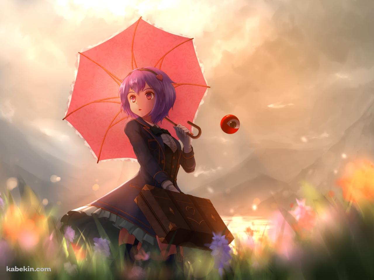 花畑で赤い傘をさす古明地さとり / 東方の壁紙(1280px x 960px) 高画質 PC・デスクトップ用