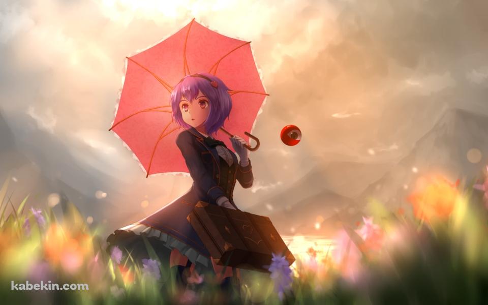 花畑で赤い傘をさす古明地さとり / 東方の壁紙(960px x 600px) 高画質 PC・デスクトップ用