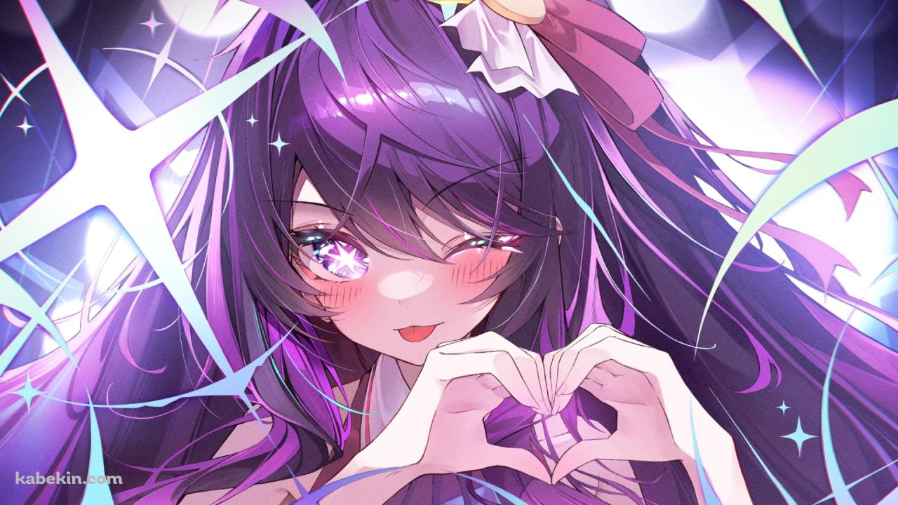 手でハートを作りウィンクをする星野アイ / キラキラの瞳 / 大きなキラキラ / 推しの子の壁紙(1280px x 720px) 高画質 PC・デスクトップ用