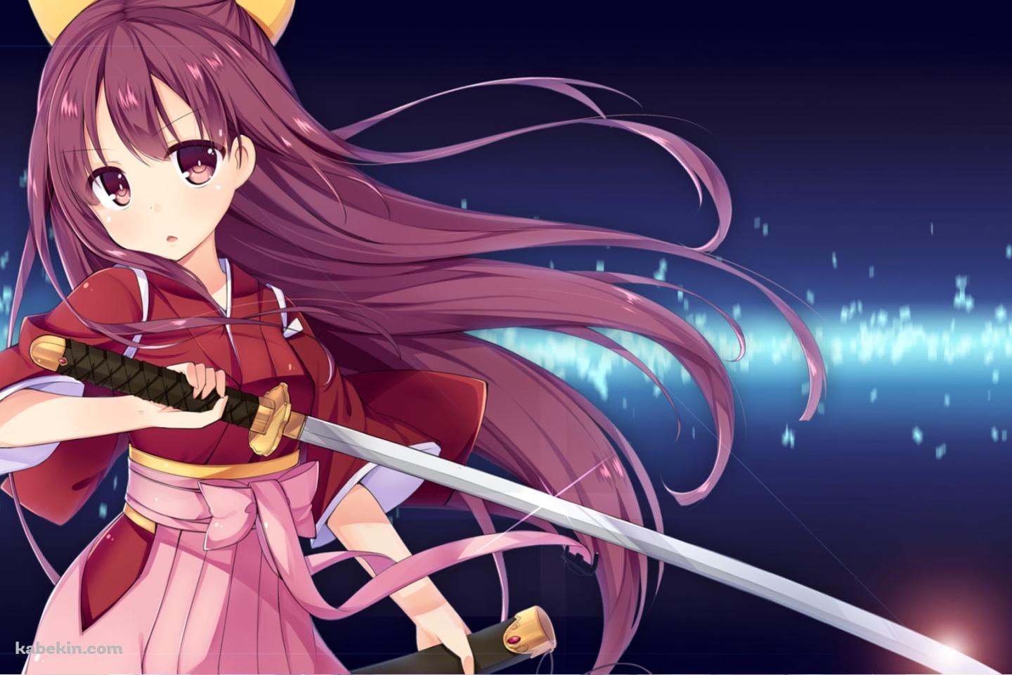日本刀を持つ可愛い神風 / 艦隊これくしょんの壁紙(1440px x 960px) 高画質 PC・デスクトップ用