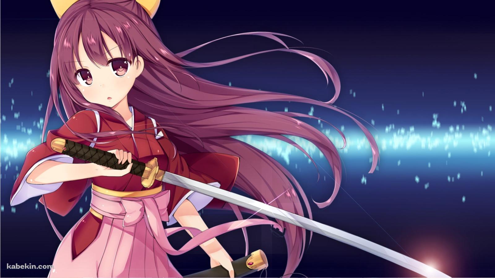 日本刀を持つ可愛い神風 / 艦隊これくしょんの壁紙(1600px x 900px) 高画質 PC・デスクトップ用