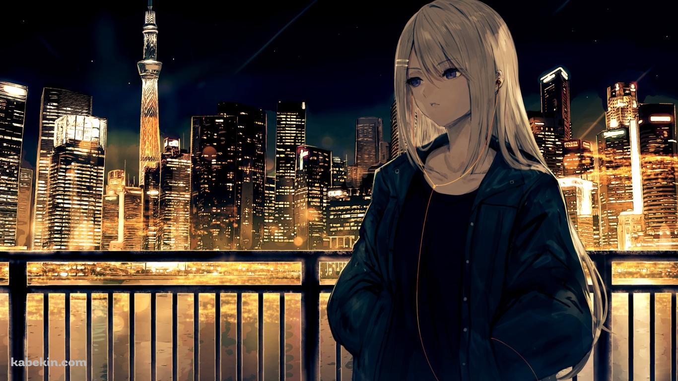 東京の夜景と樋口楓 / スカイツリー / 都会 / にじさんじ / バーチャルYouTuber / Vtuberの壁紙(1366px x 768px) 高画質 PC・デスクトップ用