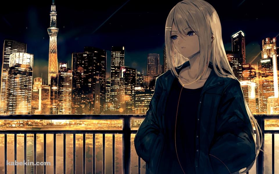 東京の夜景と樋口楓 / スカイツリー / 都会 / にじさんじ / バーチャルYouTuber / Vtuberの壁紙(960px x 600px) 高画質 PC・デスクトップ用