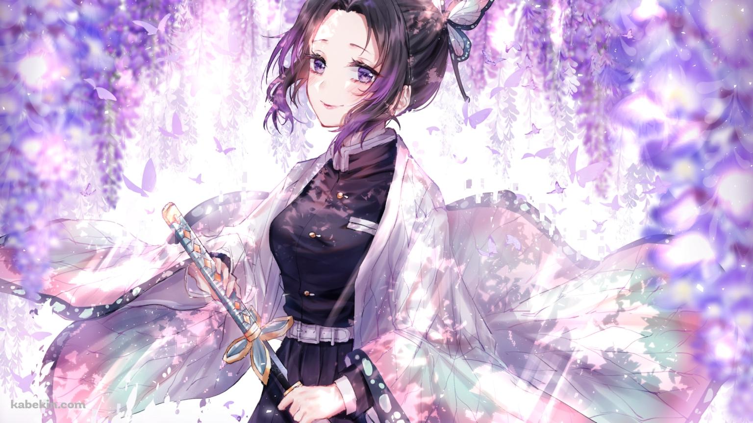 刀に手をかける可愛い胡蝶しのぶ / 藤の花 / 鬼滅の刃の壁紙(1536px x 864px) 高画質 PC・デスクトップ用