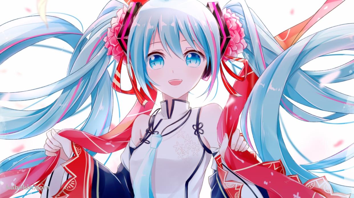 白・赤・青の衣装を着た笑顔の初音ミク / ボカロ / ボーカロイドの壁紙(1242px x 698px) 高画質 PC・デスクトップ用