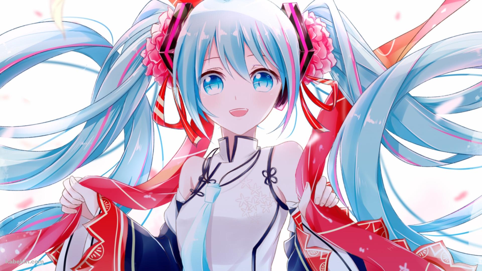 白・赤・青の衣装を着た笑顔の初音ミク / ボカロ / ボーカロイドの壁紙(1920px x 1080px) 高画質 PC・デスクトップ用